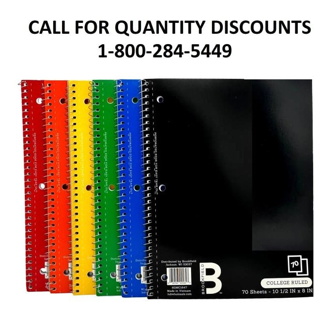 COLLEGE RULED SPIRAL NOTEBOOK 70 PAGE ASSORTED